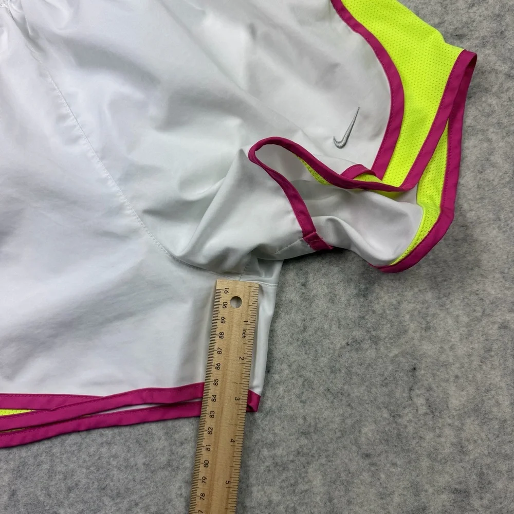 Women’s Nike Dri Fit White/pink/neon Yellow Lined Running Shorts Size Medium - Picture 4 of 14